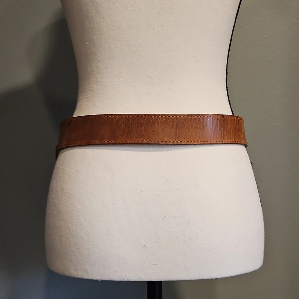 Guess Belt Leather Y2K Silver G Buckle with Hearts Brown Strap Size Sm